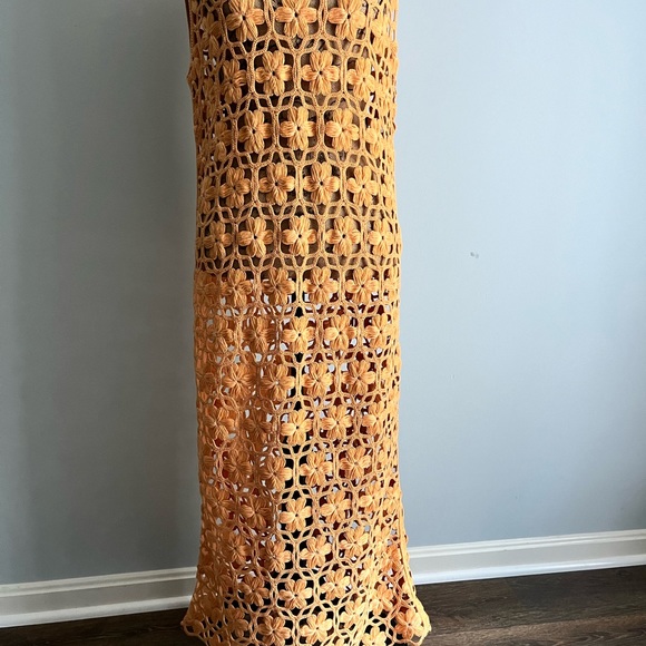 ZARA NEW WOMAN LONG KNIT FLORAL DRESS ORANGE size L - Picture 7 of 8